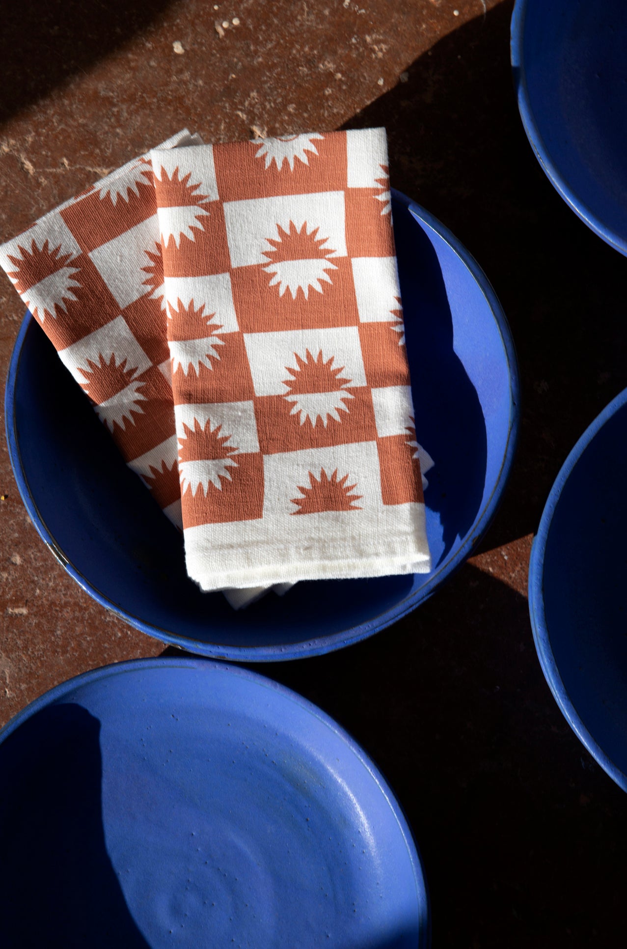 Flax Linen Napkins in Sunrise Print