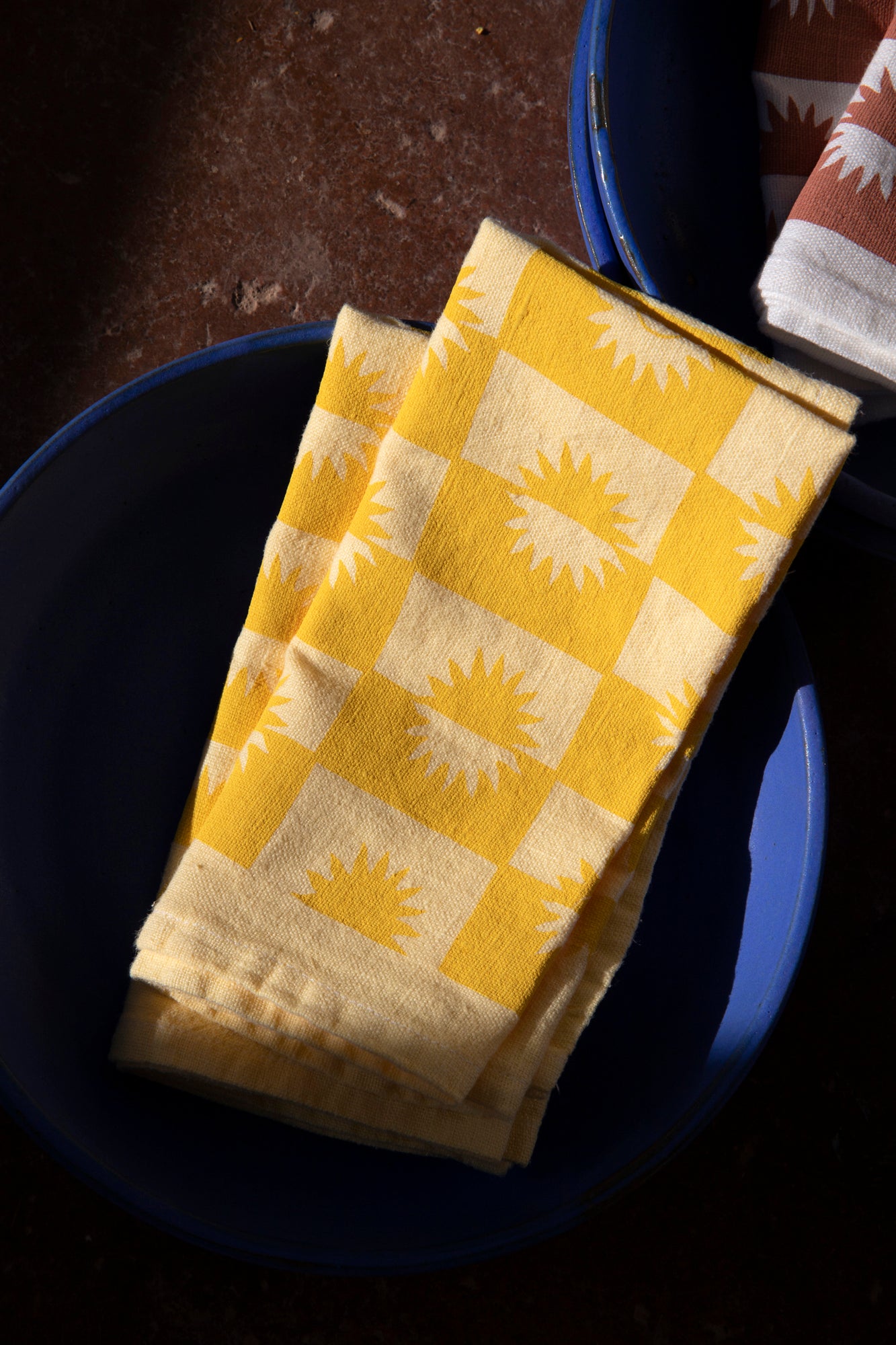 Flax Linen Napkins in Sunrise Print